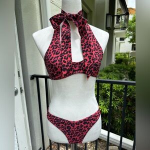 New NWOT Zimmerman Red Leopard 2 Pc Bikini Size 4 6 Bow Swimsuit Bathing Suit